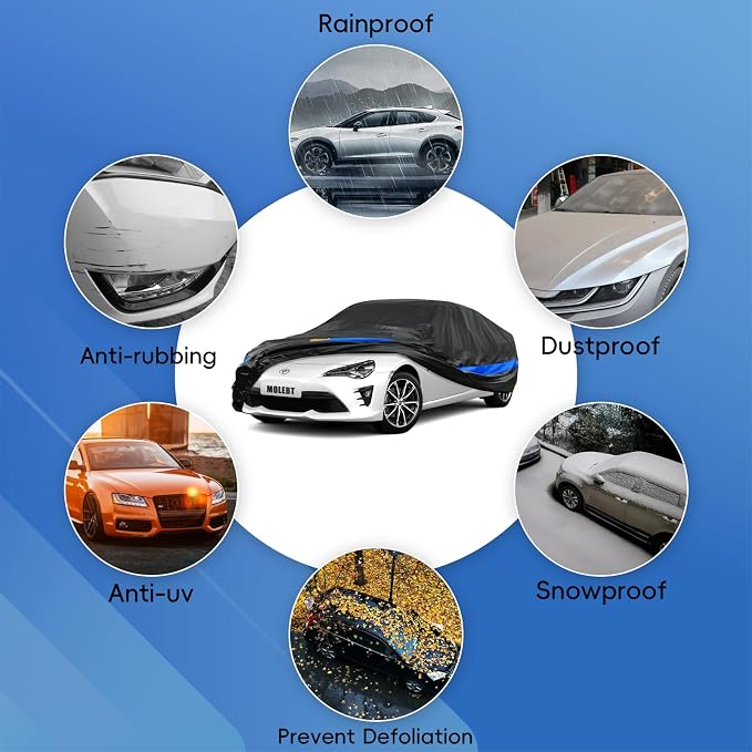 Car Cover for Sports Car Coupe Sedan Waterproof All Weather, Universal Fit Nissan Versa/350z/370z/240SX, Audi TT, Toyota 86/Celica, Subaru BRZ,Hyundai Accent, Porsche 718/Boxster etc.