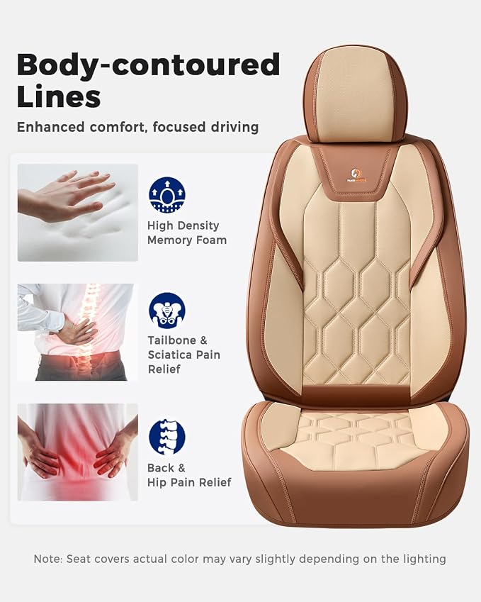 Huidasource Car Seat Covers, Universal Fit for Cars SUV Truck, Brown&Beige | Full Coverage Leather Seat Cover, Airbag, Cupholder Compatible, Seat Function Retain, Easy Install with Velcro