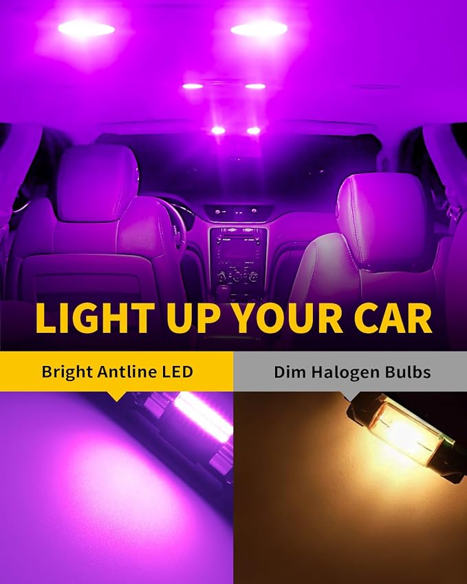 Antline 211-2 212-2 578 569 214-2 41MM 1.61”LED Bulb Purple, Super Bright Canbus Error Free 12 Volt Replacements for Interior Dome Map Vanity Mirror Sun Visor Lights (Pack of 10)