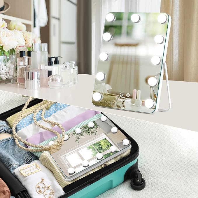 halumao Vanity Mirror with Lights, Rechargeable Makeup Mirror, 14.6" Lighted Makeup Mirror for Dressing Room & Bedroom，Memory Function