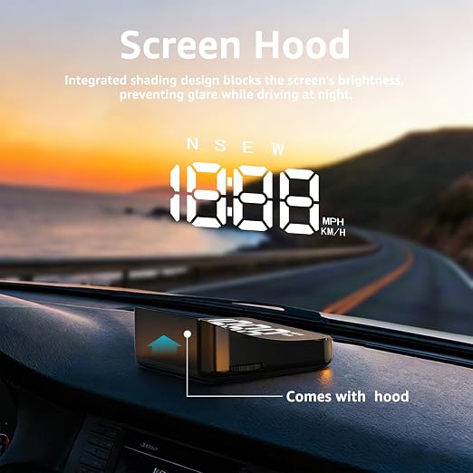 Heads up Display for Cars Windshield, Car HUD Display, HUD for Cars | USB Plug & Play, MPH/KMH Switch, Speed Calibration, Adjustable Brightness, Overspeed Alert, Large Font Display