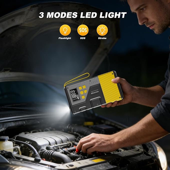 Portable Car Jump Starter with Air Compressor Tire Inflator Battery Jumper | Jump Box 3000A Peak and 150 PSI Air Pump ,for 12L Gas & 10L Diesel Engines,LCD Display,LED Light