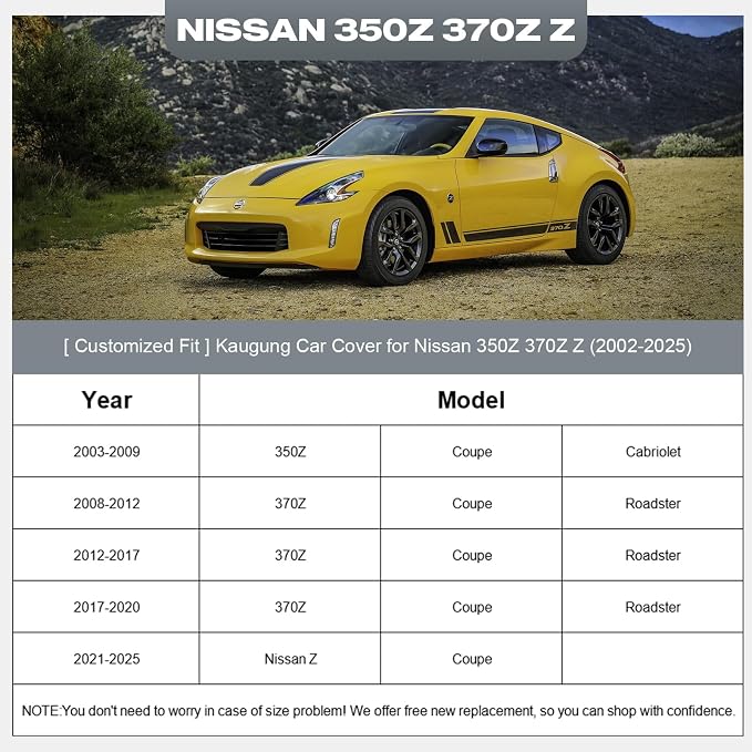 Kaugung Car Cover Custom Fit for 350Z 370Z Z (2002-2026), 6 Layers Waterproof All Weather for Automobiles Full Exterior Cover Rain Sun Snow Protector with Door Zipper. Silver