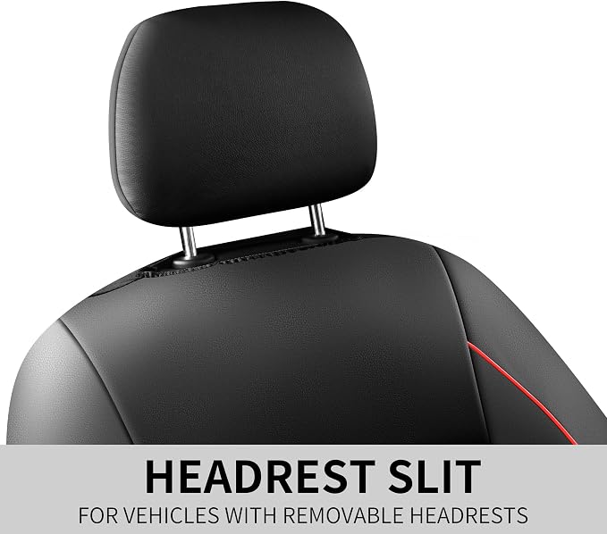 HChengkikz Front Car Seat Cover, Waterproof Nappa Leather (Black + Red) | Breathable, Airbag compatible, Easy to Install, Universal Fit for Most Cars, Sedans, SUVs, Vans, Trucks