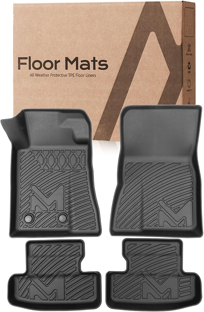 TPE Automotive Floor Mats Custom for 2015-2025 Ford Mustang, All Weather Cover Protection Waterproof Black Floor Liner Front & Rear Row Full Set Car Mats, 4PCS