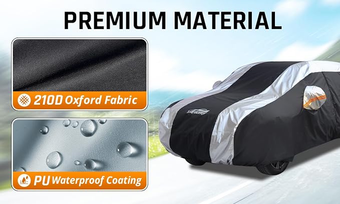 Compact SUV Covers for Waterproof Protection with Silver Stripe Design,SUV Car Covers for Automobiles Universal Fit Audi Q3 Q4, BMW X1, Subaru Crosstrek, Jeep Compass, Kia Sportage, Ford Escape