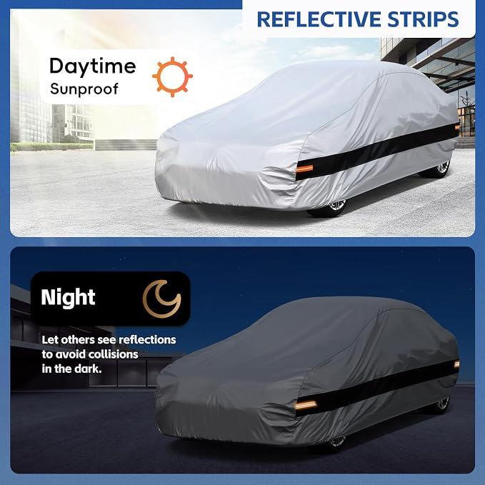 10 Layers Car Cover Custom Fit for Dodge Challenger Hellcat (2008-2024) Waterproof All Weather for Automobiles, Outdoor Full Cover Rain Sun UV Protection.Silver