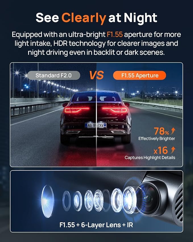 70mai 4K Dash Cam Front and Rear, Built in Wi-Fi 6 & GPS Car Camera, Super Night Vision, ADAS, 3'' IPS Screen, 24H Parking Mode, Time-Lapse, Loop Recording, with 128GB Card (A800SE) (Pack of 2)