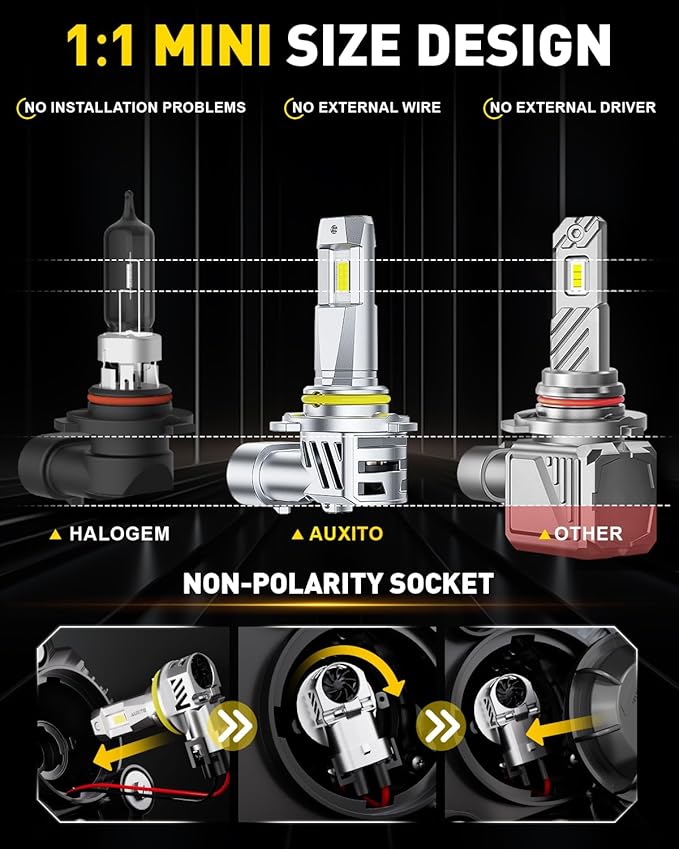 AUXITO 9005 HB3 Bulbs, 40000LM Brighter Ultra-Bright, Plug N Play, Long Lifespan, No Flicker, 99% Compatibility, 2PCS