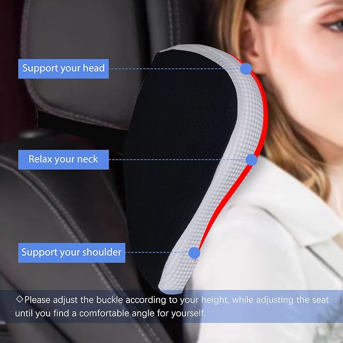 Car Headrest Pillow - Ultra Soft Neck Support for Driving, Adjustable Strap | 100% Memory Foam Car Pillow, Breathable Removable Cover & Ergonomic Design - Universal Car Neck Pillow(Moonlight-Silver, 1PC)