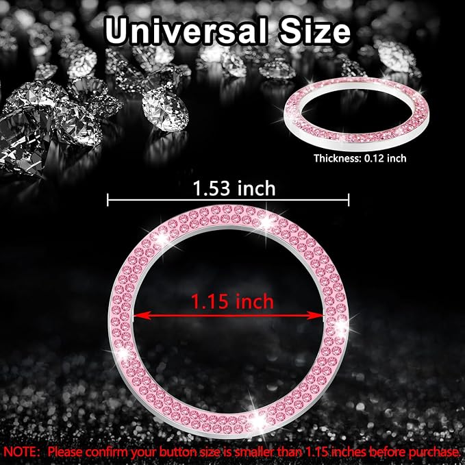LivTee 2 PCS Crystal Double Rhinestone Car Engine Start Stop Decoration Ring, Bling Car Interior Accessories for Women, Push to Start Button Cover Sticker, Automotive Decals, Pink