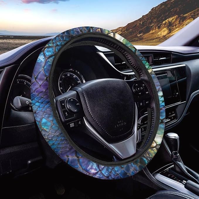 AFPANQZ Auto Steering Wheel Covers Comfort Anti-Slip Safety Stretch-on 14-15 inch, Colorful Snake Skin Easy Fix Machine Washable Steering Wheel Protection