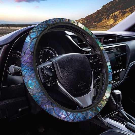 AFPANQZ Auto Steering Wheel Covers Comfort Anti-Slip Safety Stretch-on 14-15 inch, Colorful Snake Skin Easy Fix Machine Washable Steering Wheel Protection
