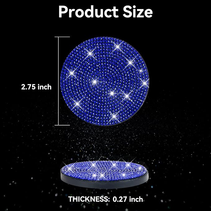 SINGARO Bling Cup Holder Coasters for Car, 4PCS Universal Non-Slip Cup Holder, Embedded Decorative Coasters, Shiny Crystal Car Interior Accessories Gifts for Women (Blue)