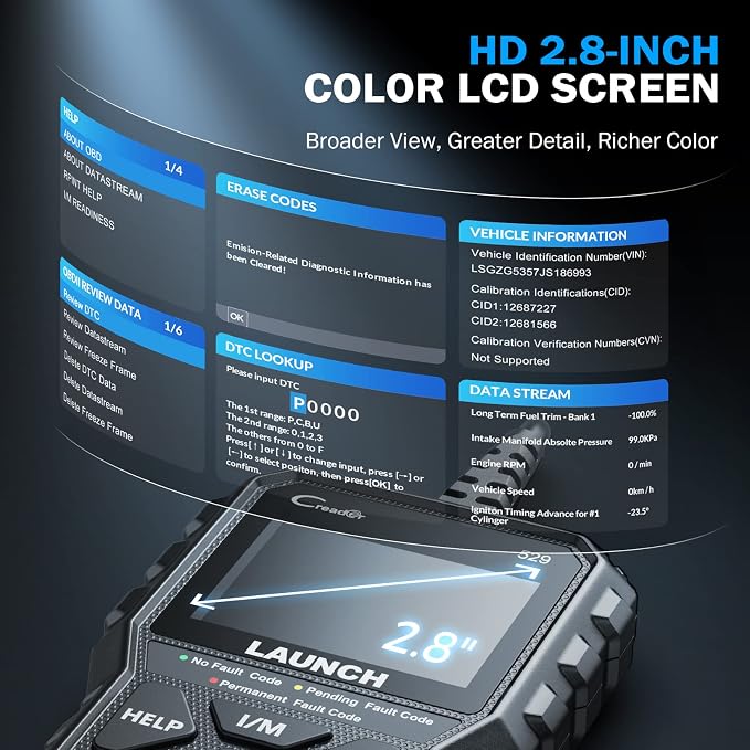 Launch CR529 OBD2 Diagnostic Scan Tool Code Reader for Car After 1996 | Check Egine Light, Read and Clear Codes, One Click 1/M, for DIYers, Lifetime F-ree Updates, 5 Yrs Backup