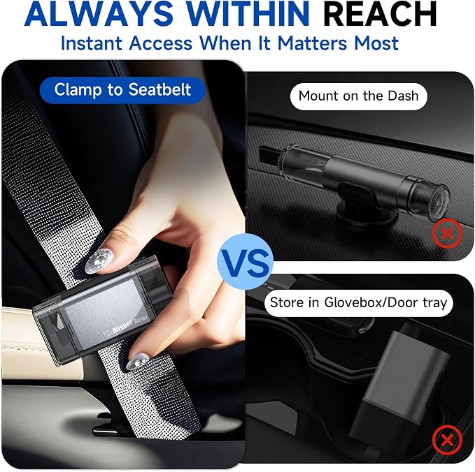 MightY Bear Window Breaker Seatbelt Cutter, 2-in-1 Car Emergency Tool, Underwater Glass Breaker for Traffic Accidents and Family Rescue - 2 Pack Gray