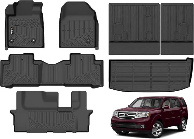 Wailtnb- Floor Mats & Cargo Mats Set Fit Honda Pilot 2015-2009 All Weather Floor Liners for 2015 2014 2013 2012 2021 2010 2009 Pilot Trunk Liner for Honda Pilot Full Sets Accessories