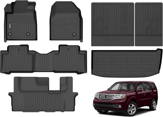 Wailtnb- Floor Mats & Cargo Mats Set Fit Honda Pilot 2015-2009 All Weather Floor Liners for 2015 2014 2013 2012 2021 2010 2009 Pilot Trunk Liner for Honda Pilot Full Sets Accessories