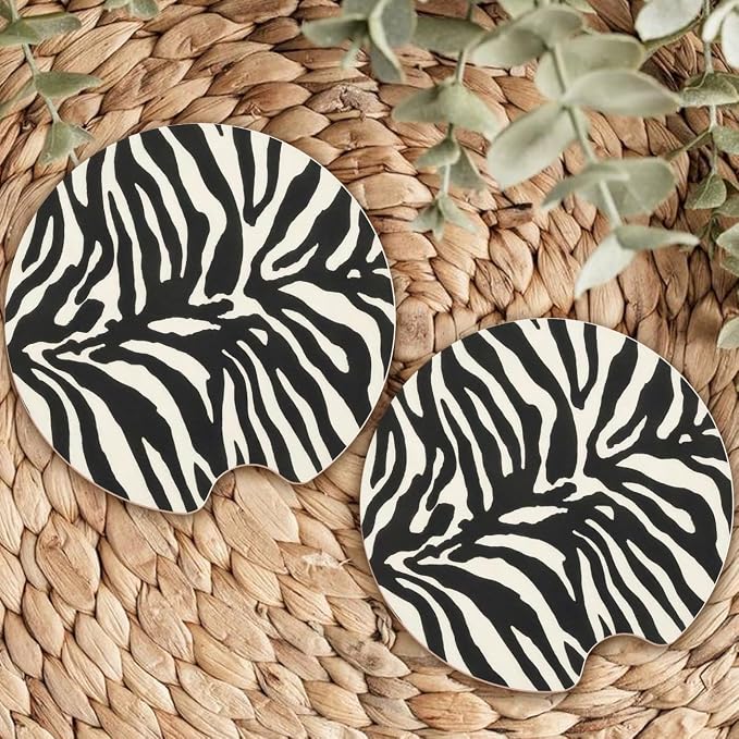 Ceramic Car Coasters – Absorbent Car Cup Holder Coaster Set for Women, Cute Aesthetic Car Accessories for Girls, 2 Pack (Coconut Milk)