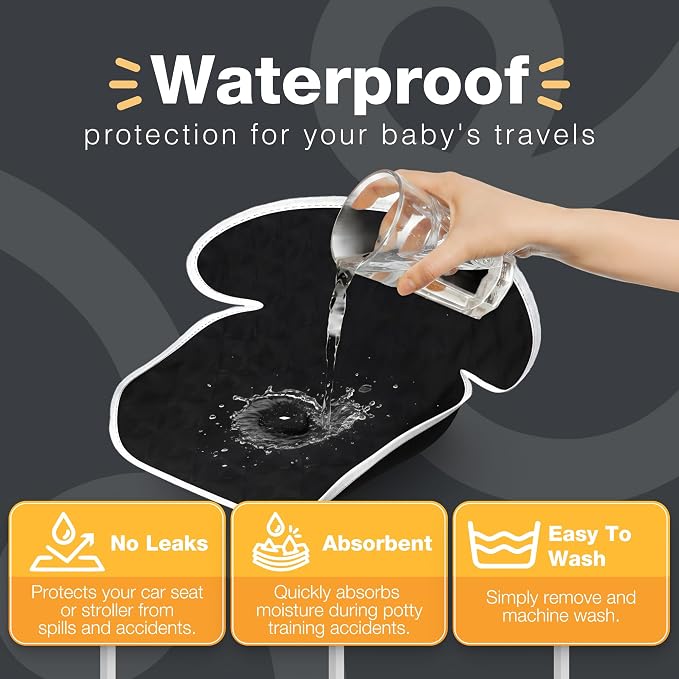 Bear and Care - Piddle Pads - Strollers, Bouncers & Car Seat Pad, Waterproof & Machine-Washable Cover on Car Potty for Toddler Toilet Training (Black, Pack of 4)