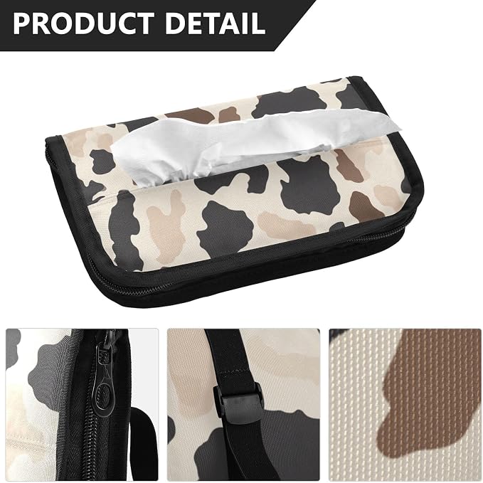 Cow Brown Print Car Tissue Holder Durable Napkin Holder Hanging Tissue Holders Case Car Tissues Bag for Sun Visor Seat Back Universal Auto