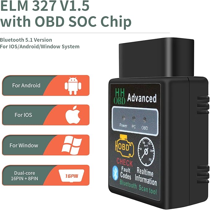 OBD2 Bluetooth Wireless Diagnostic Code Reader OBD II Scan Tool Reset & Clear Check Car Engine Light,Bluetooth Scanner Read, Compatible with iOS& Android & Windows