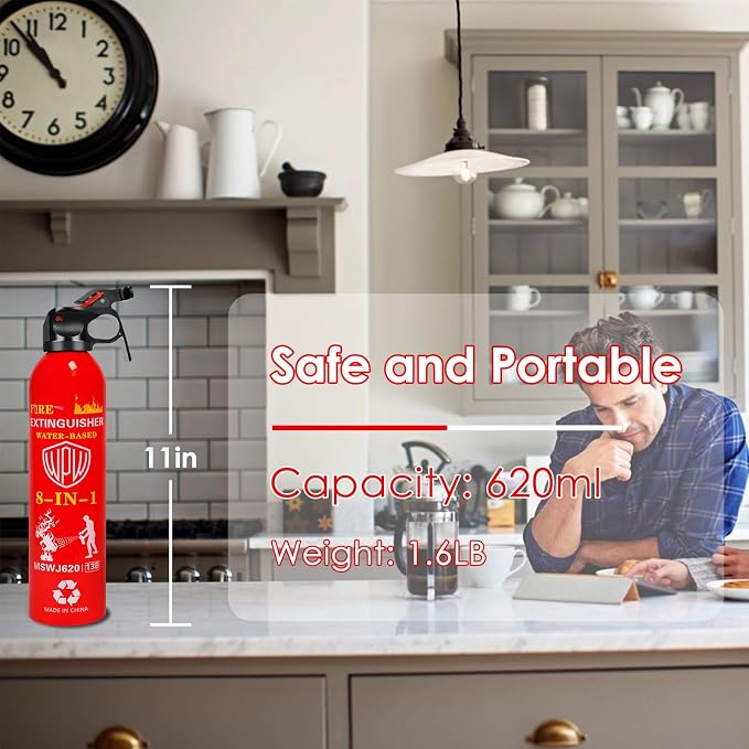 Portable 8-in-1 Water Based Fire Extinguisher for Home Car 2 Pack 21oz Each | Large Volumn 620ml Each, Upgraded Solution for A, B, C, K Fires, with Wall Mount for Vehicle Boat Kitchen Emergency Supplies