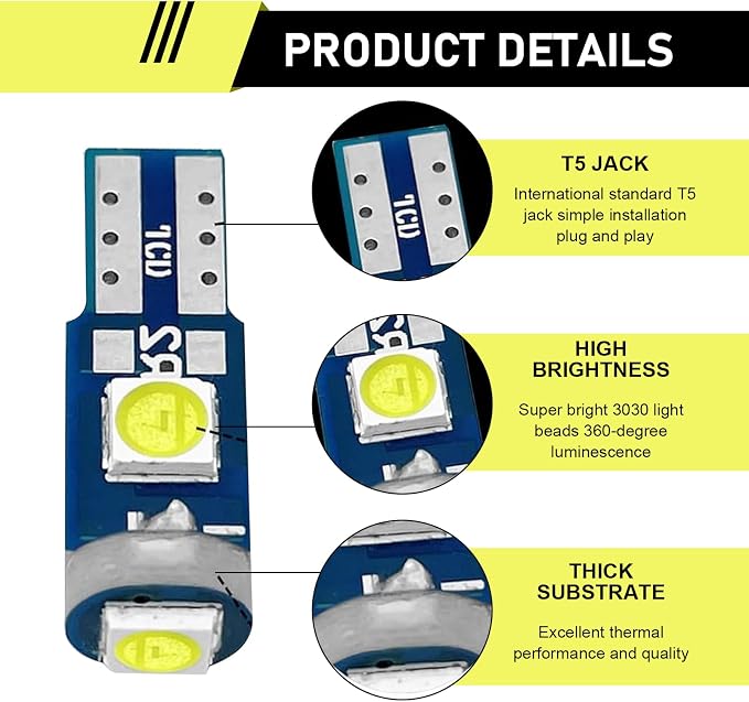 20PCS 74 Led Bulb Dash Lights, T5 2721 27 37 2721 Bulb with PC74 PC 37 Twist Socket, Super Bright Instrument Cluster Bulbs, Car Dashboard Lights, Car Interior LED Bulb Replacement Kit (White)