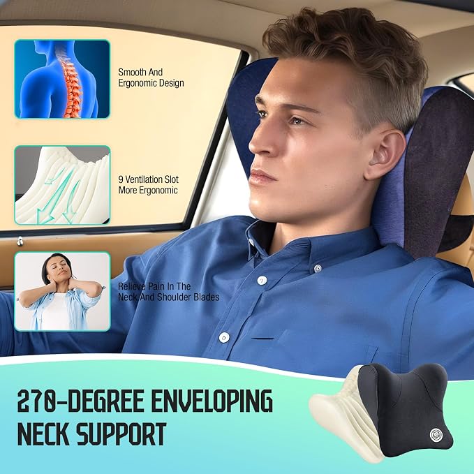 Car Neck Pillow for Driving Seat, Soft Memory Foam Headrest Pillow with Adjustable Strap and Removable Cover, Ergonomic Neck Support for Car, Office Chair, Gaming Chair – Yellow