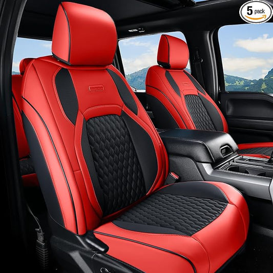 Coverado Chevy Chevrolet Silverado GMC Sierra Seat Covers Full Set, Fit for 2007-2013 & 2019-2026 1500, 2020-2026 2500HD 3500HD Crew Double Extended Cab, Faux Waterproof Leather Seat Covers (Red)