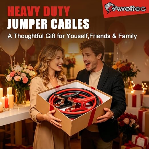 Jumper Cables 6 Gauge 20 Feet,Heavy Duty Battery Booster Cable,Automotive Jumping Wires with Alligator Clamps,Carrying Bag,Safety Gloves and Iron Brush for Cars Trucks