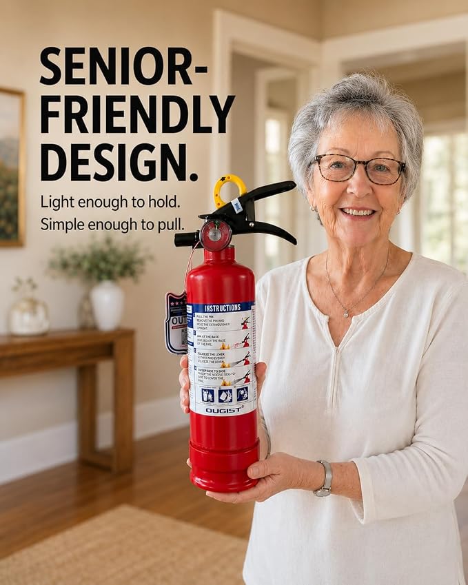 Ougist Pro Fire Extinguisher for Home, 1-A:10-B:C, Dry Chemical, 4 Pack | 2.5 Lb Dry Chemical Set for Small Household, Kitchen and Garage Fires with Quick-Release Handles for Easier Use