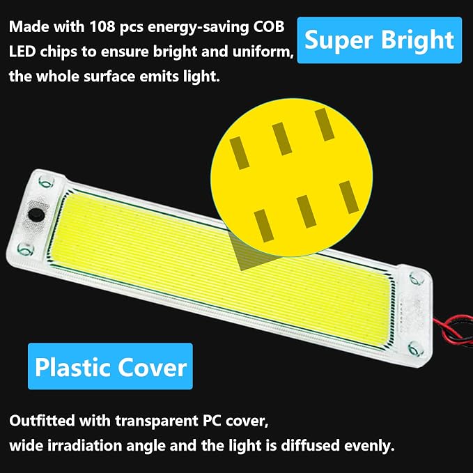 Interior Light Bar with Plastic Cover COB 108 SMD DC12-36V LED Strip Lights with ON/Off Switch for Camper Truck Van RV Trailer Boat Cabinet Lights with Double-Sided Tape/Screw 4-Pack White