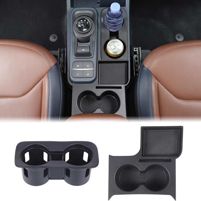 Center Console Cup Holder Organizer Kit Compatible with Ford Maverick 2022+ | Front Seat Armrest Storage Box Dual Cup Holder Coaster Insert Tray Drink Holder Interior Accessories for Maverick 2022-2026