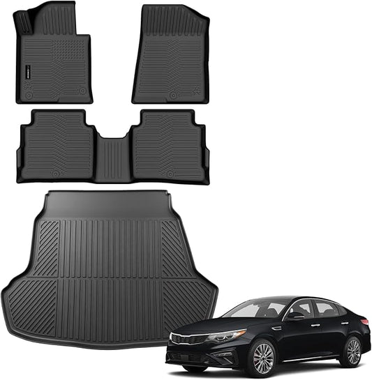 Auxko All Weather Floor Mats Cargo Mat for Kia Optima 2016-2020 & Hyundai Sonata 2015-2019 TPE Liners All Season Accessories Guard Odorless Anti-Slip Floor Liners Trunk Tray