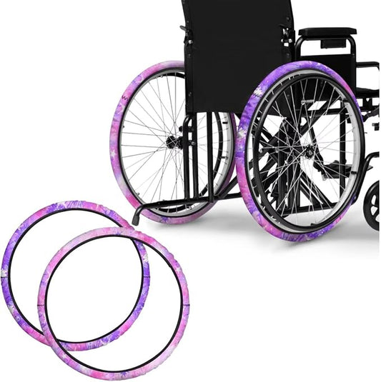 Wheelchair Wheel Covers Purple Tie-Dye Stars Stars 2 PCS Wheelchair Tyre Covers Neoprene Wheel Cover for Transport Wheelchair Wheels