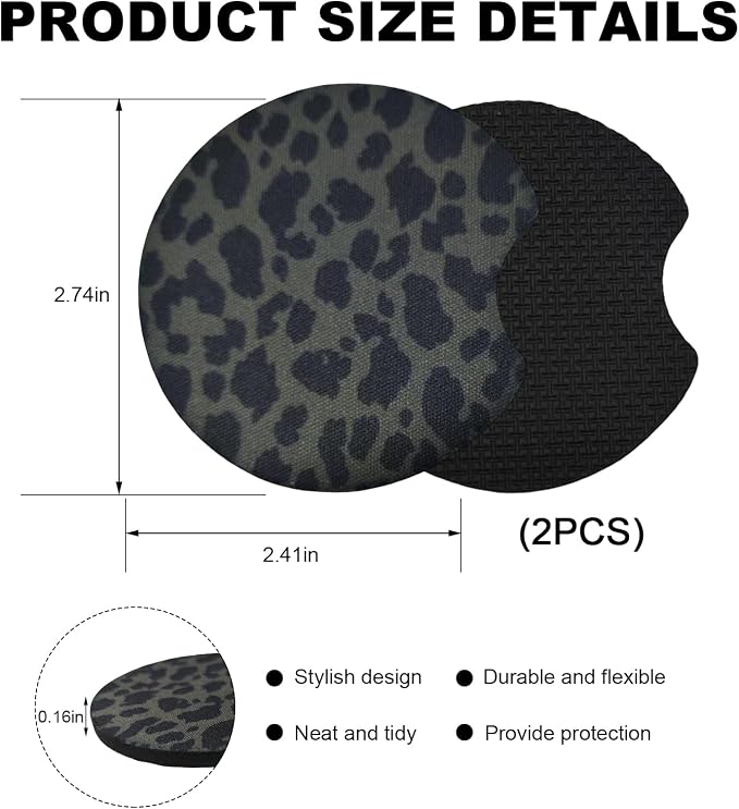 2PCS Car Cup Holder Coasters, Leopard Print Absorbent Rubber Insert Coaster with Finger Notch, Anti-Slip Drink Cup Mat Cute Vehicle Interior Accessories for Women Men (B13)