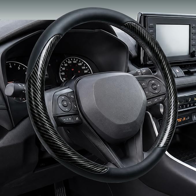 Yangday Leather Steering Wheel Cover for Toyota RAV4 Corolla Camry Highlander, 14.5-15 inches Car Steering Wheel Cover with Non-Slip Breathable (Carbon Black)
