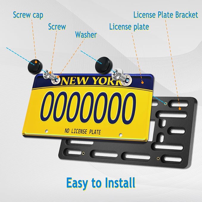 Aootf Front License Plate Bracket Holder, Bumper License Plate Mounting Kit | 2 Drill Holes Car Tag Adapter, Stainless Steel Zip Ties for Grill Mount, Anti Theft Stainless Steel Screw Bolt Caps