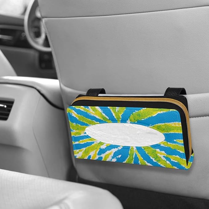 Tie Dye Backseat Tissue Case Holder Hanging Visor Tissue Holde PU Leather Tissue Box Napkin Holder Green