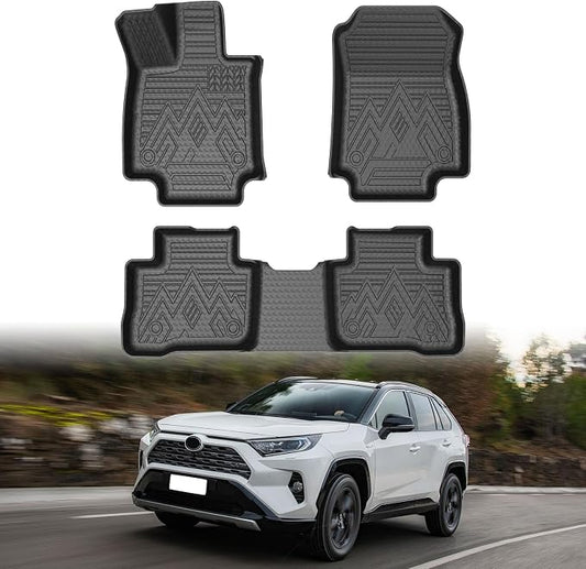 Mixsuper Floor Mats for Toyota RAV4 2019-2025, All Weather Floor Liners for Toyota RAV4 Accessories, Durable 1st and 2nd Row Set Black