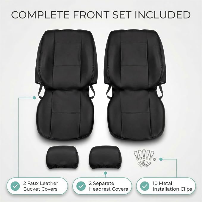 FH Group Car Seat Covers PU Leather Automotive Seat Covers Front Set, Black Seat Covers Pair Set with Gift Universal Fit Interior Accessories for Cars Trucks and SUVs
