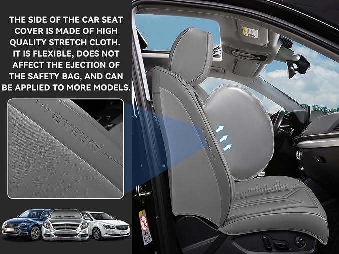 Car Seat Covers Front Seats Gray, Premium Leather Car Seat Covers, Waterproof and Breathable Seat Covers, Universal Car Seat Protector Fit for Cars, Trucks, SUVs, Pick-ups