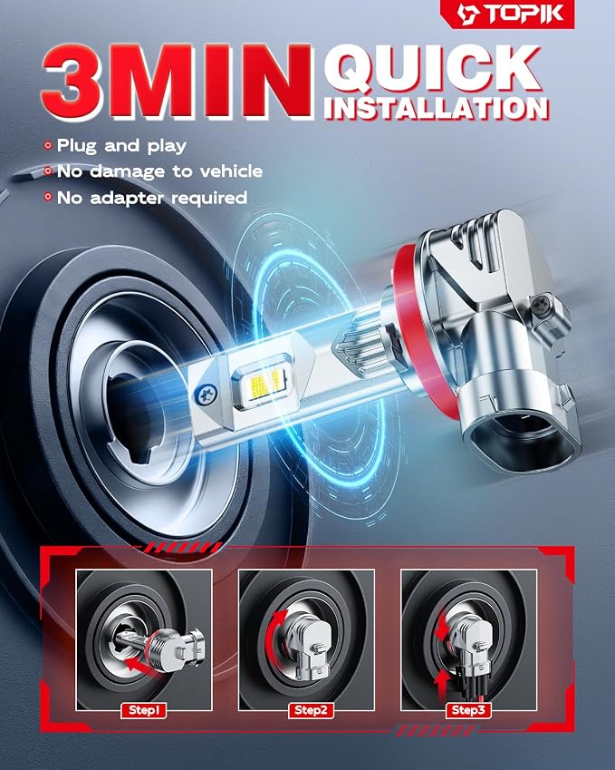 TOPIK 𝐁𝐫𝐢𝐠𝐡𝐭𝐞𝐬𝐭 H11/H9/H8 LED Bulbs, 𝟑𝟖,𝟎𝟎𝟎𝐋𝐌 6500K White | H11 Bulbs Real 1:1 Mini Size Design, Plug and Play, CANbus Ready, 2 Pack