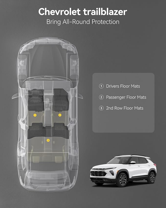 3W Floor Mats for Chevrolet Trailblazer 2021-2025 2026 (AWD Only),TPE All Weather Floor Liners Custom Fit Chevy Trailblazer Accessories 1st and 2nd Row Durable Black