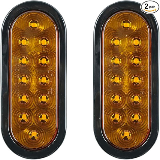 fouwick 2PCS 6 Inch Oval Red LED Trailer Tail Lights, IP65 Waterproof Surface Mount Stop Brake Turn Signal Lights for Truck RV Boat Marine Camper, DOT Compliant Rear Amber Trailer Lights