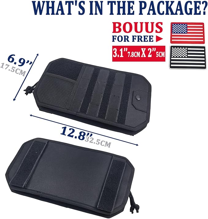 Car Sun Visor Organizer with 2 USA Flag Patches（Black） 2pack
