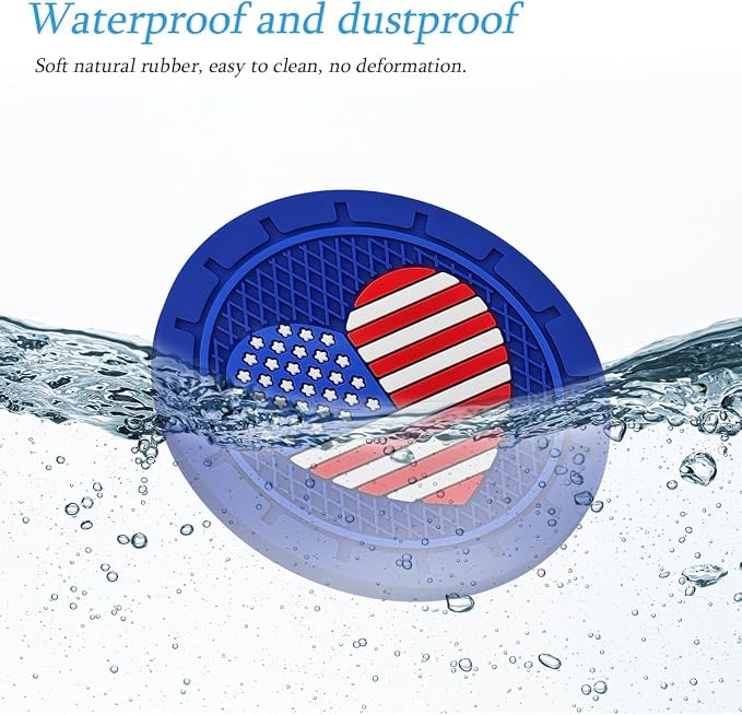 AUCELI 4 Pack Car Cup Holder Coasters, Colored American Flag US Flag Insert Car Cup Coaster, 2.75 Inch Anti Slip Shockproof Embedded Drink Mat, Vehicle Interior Decor Accessories