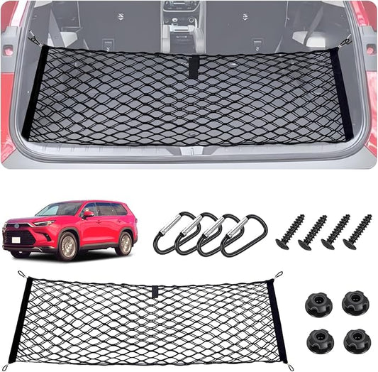 Envelope Style Cargo Net for 2020-2025 2026 Toyota Grand Highlander Accessories, Trunk SUV Mesh Cargo Net, Upgraded 5mm Bungee&Double-layer Nylon Storage Tailgate Netting Grocery&Tool Holder Organizer