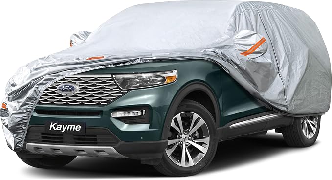 Kayme SUV Car Cover Waterproof All Weather (191 to 200 Inch) | Protects cars from outdoor UV exposure, blocks blowing dust and wind, breathable lightweight material, easy storage